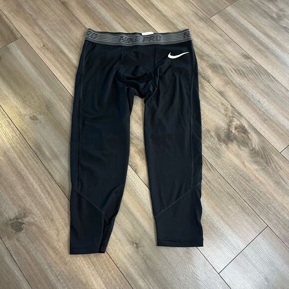 Nike Pro Black Athletic Workout Leggings Men Large Bin E-4 - Picture 2 of 4